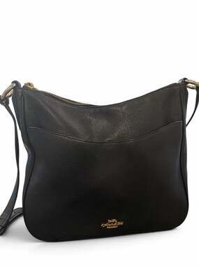 Coach Black Pebbled Leather Chaise Crossbody Bag Gold